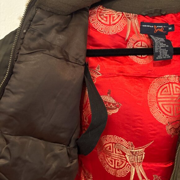 TRIPLE FIVE SOUL | Army Green Mid-Length Parka | Down Fill | Faux Fur Hood | M - Picture 9 of 16